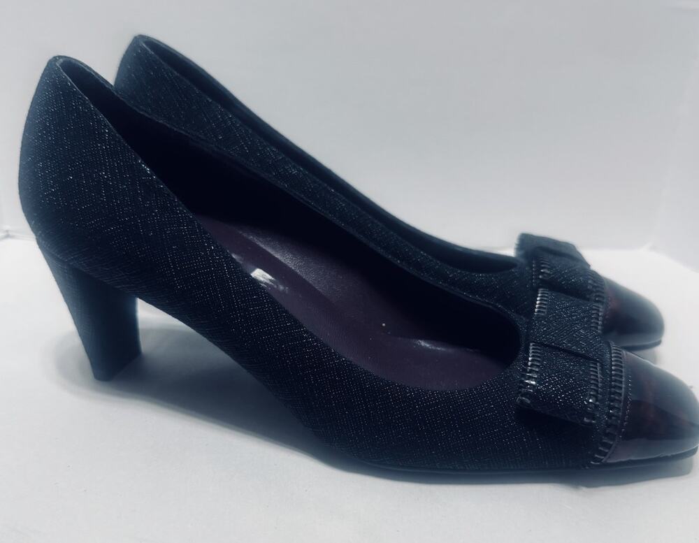 Stuart Weitzman Jazzbow Saffiano Pumps Heels Black / Tortoise shell Women's 4.5M
